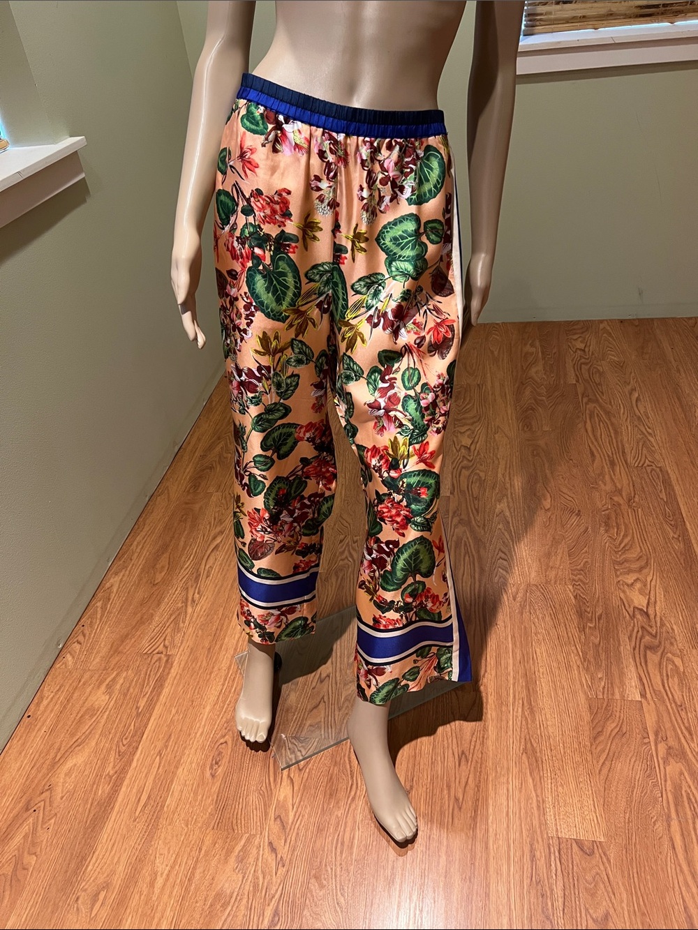Elevenses Floral Peach Wide-Leg Silk Pants size L